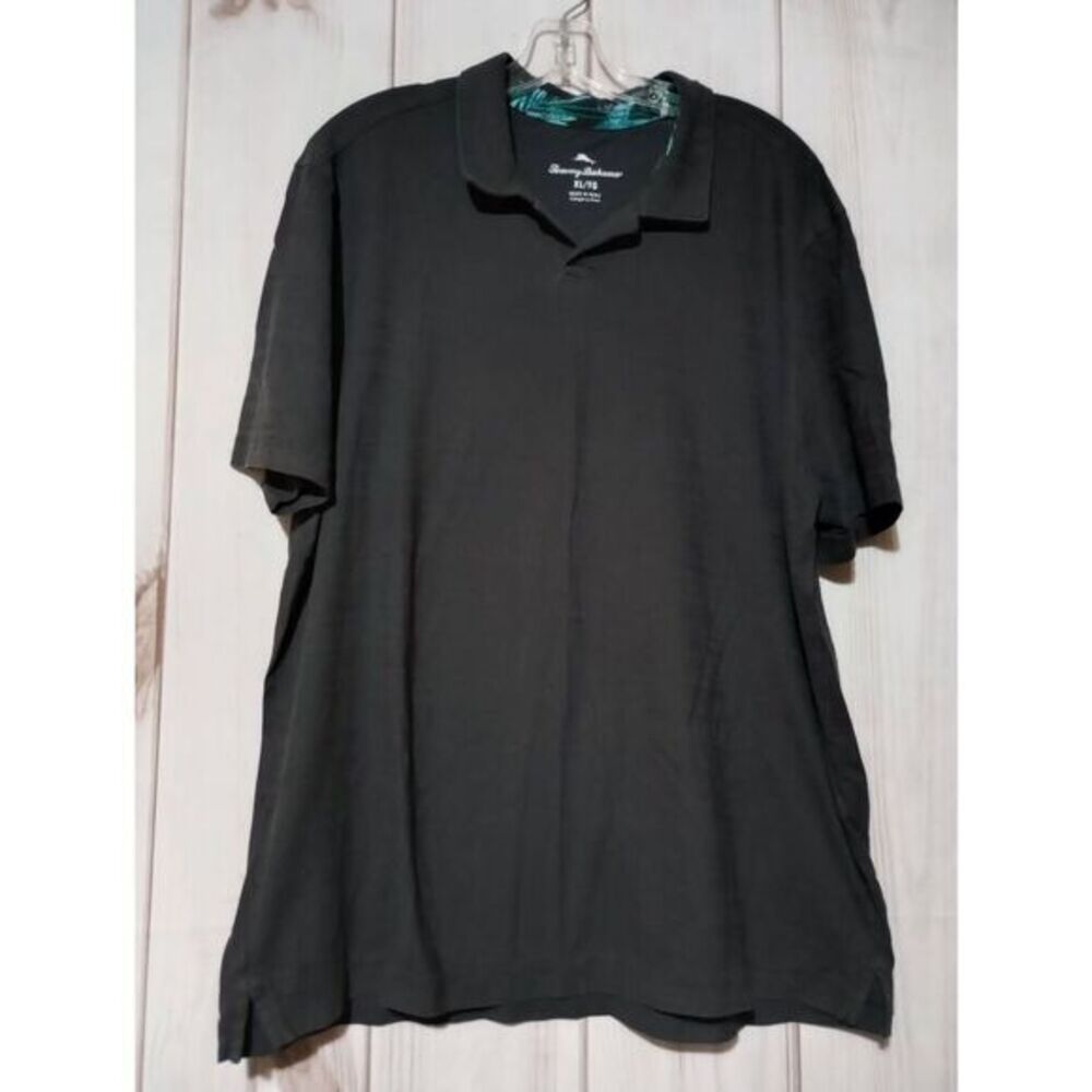 Tommy Bahama Mens Black Polo Shirt XL TG Short Sleeve Tropical Collar